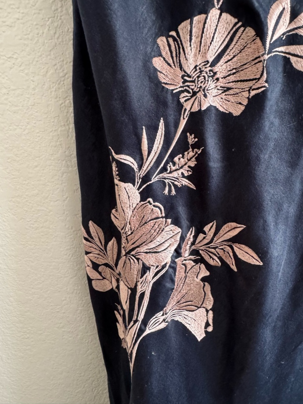 ASOS Navy Blue Satin Floral Embroidered Maxi Dress Cowl Back Elegant Evening - Picture 4 of 7